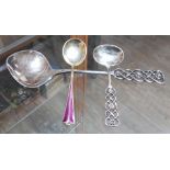 A group of three David Andersen Norwegian silver spoons, longest 21cm. Condition - good, general