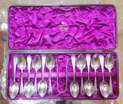 A cased set of twelve Victorian Scottish silver teaspoons and sugar tongs, sponsor 'WS', William