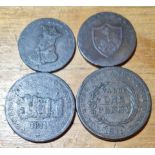 A group of four copper tokens comprising an 1811 worcester city and county 1 penny, 1811 newark 1