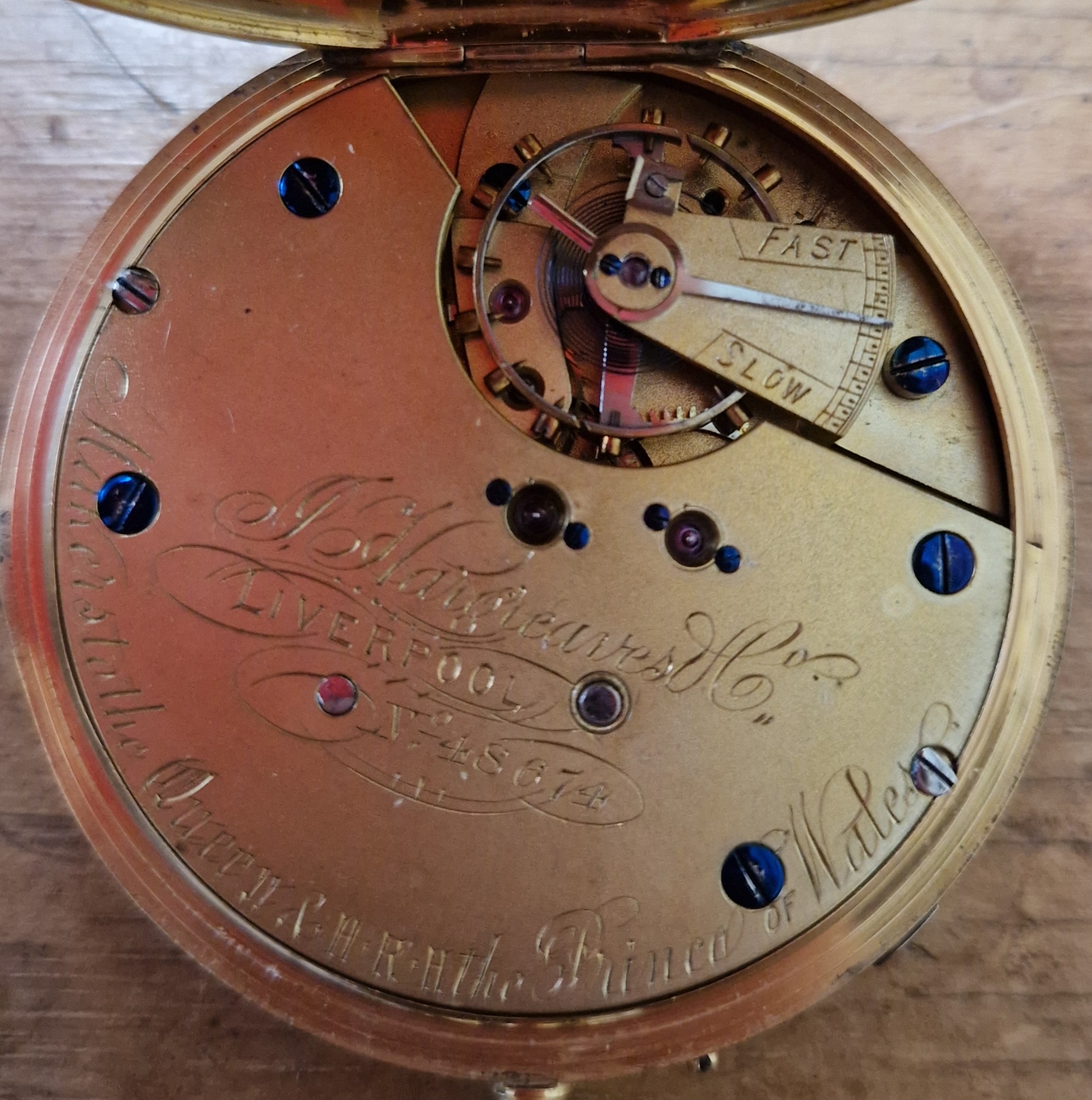 An 18ct gold open faced pocket watch, the white enamel dial signed 'J. Hargreaves & Co - Image 2 of 2