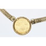 A United states 2006 1/4 dollar coin, mounted within chevron necklace, marked '14Kt', length 40cm,