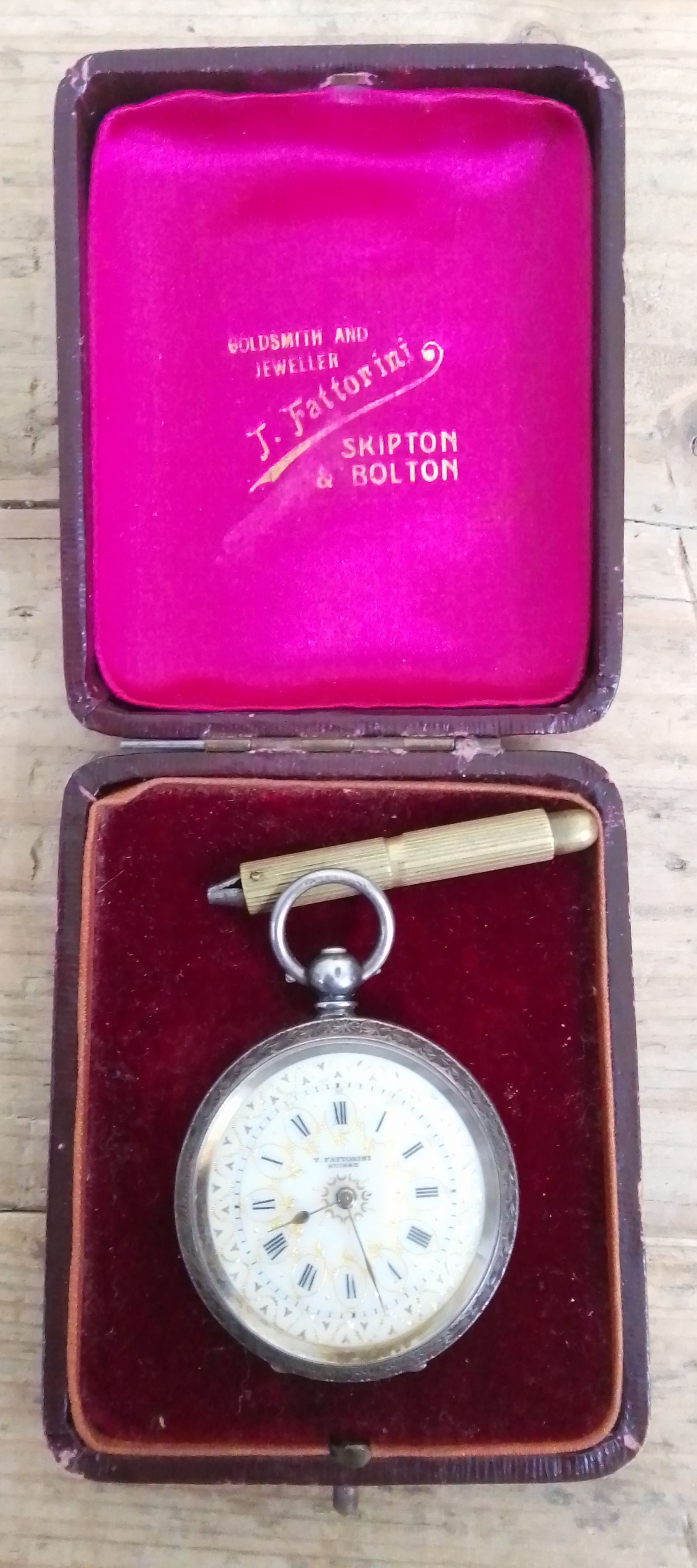 A gold plated full hunter pocket watch and a ladies silver cased pocket watch with keys and original - Image 2 of 2