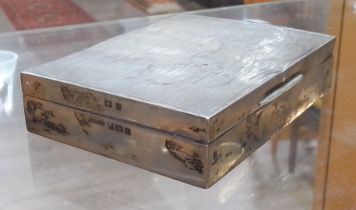 An Art Deco style hallmarked silver box, 11cm x 8.5cm. Condition - creases and dings to top, general