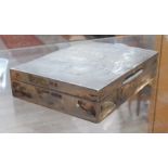 An Art Deco style hallmarked silver box, 11cm x 8.5cm. Condition - creases and dings to top, general