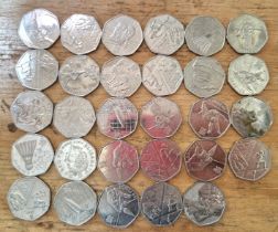 A group of 29 assorted collectable 50p coins.