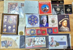 A collection of assorted GB coin sets, coin covers & commemorative coins etc.