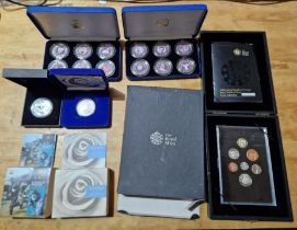 A group of silver coins & coin sets to include a Royal Mint 2008 proof collection, Diana silver