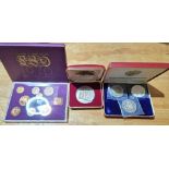 Two coin sets (Gardiners island 1965 & coinage of Great Britain 1970) & a hallmarked silver...