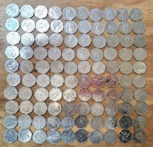 A group of 100 assorted collectable 50p coins.