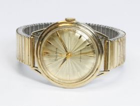 A gent's gold plated Bulova wristwatch, case diameter 34mm, Fixo-Flex strap.