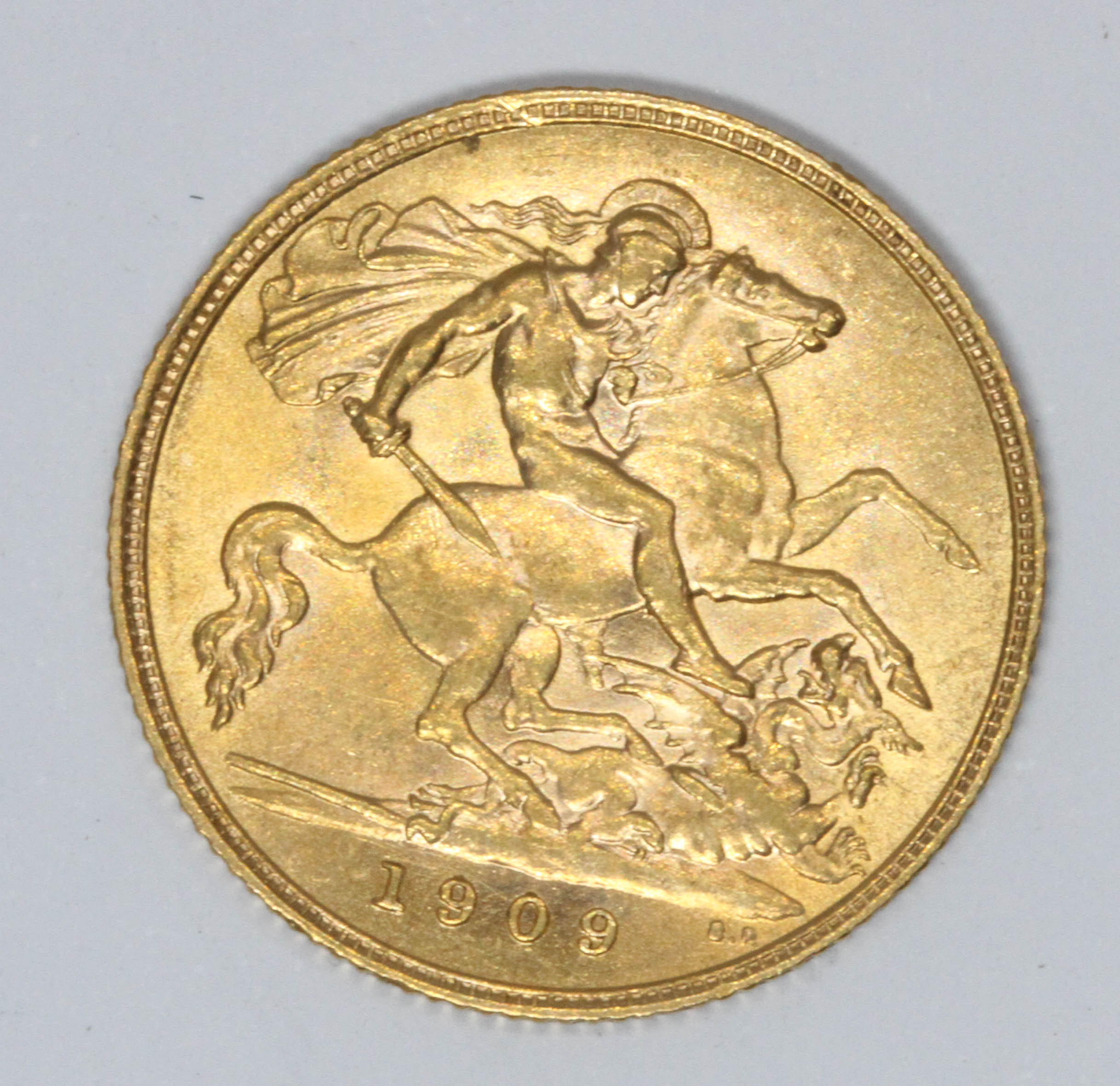 An Edward VII 1909 half sovereign.