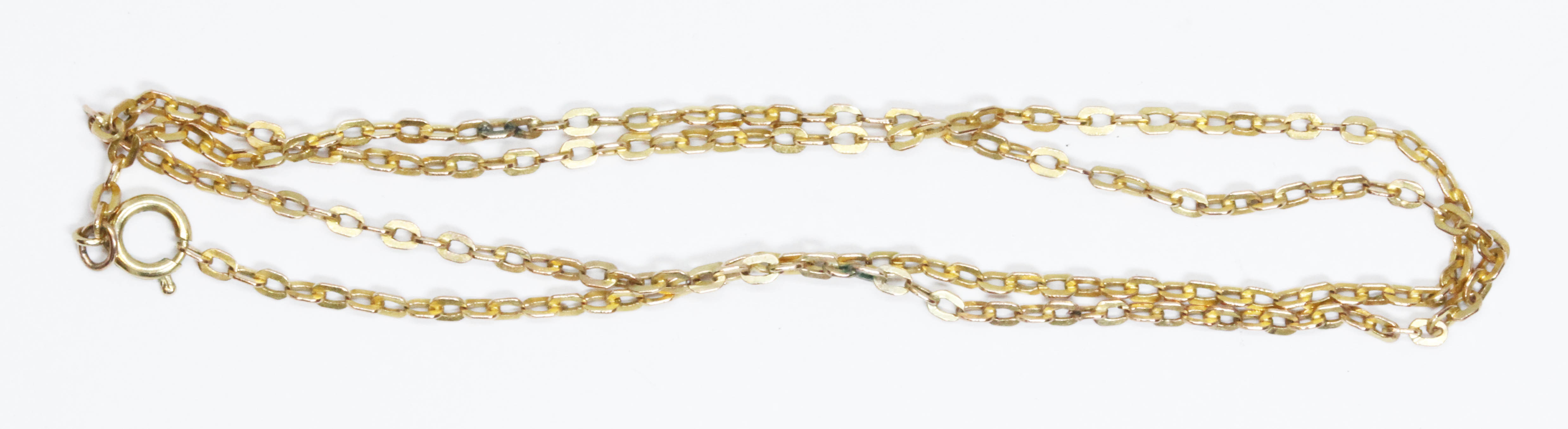 A chain with bolt ring clasp marked '9ct', length 42cm, weight 3.1g.