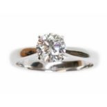 A lab grown diamond solitaire, the round brilliant cut stone weighing 1.02 carats, colour D,