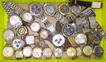 A box of assorted wristwatches, all as found.