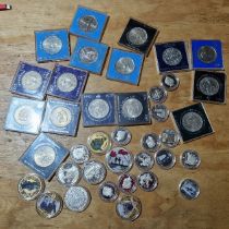 A group of assorted commemorative coins comprising of 14 gibraltar half crowns 2017-2021 bu, 8