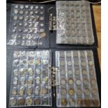 Two files of assorted GB & world coins to include silver coins & threepences etc.