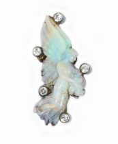 A carved opal and diamond brooch, circa 1900, probably by Wilhelm Schmidt (1845-1938), the carved