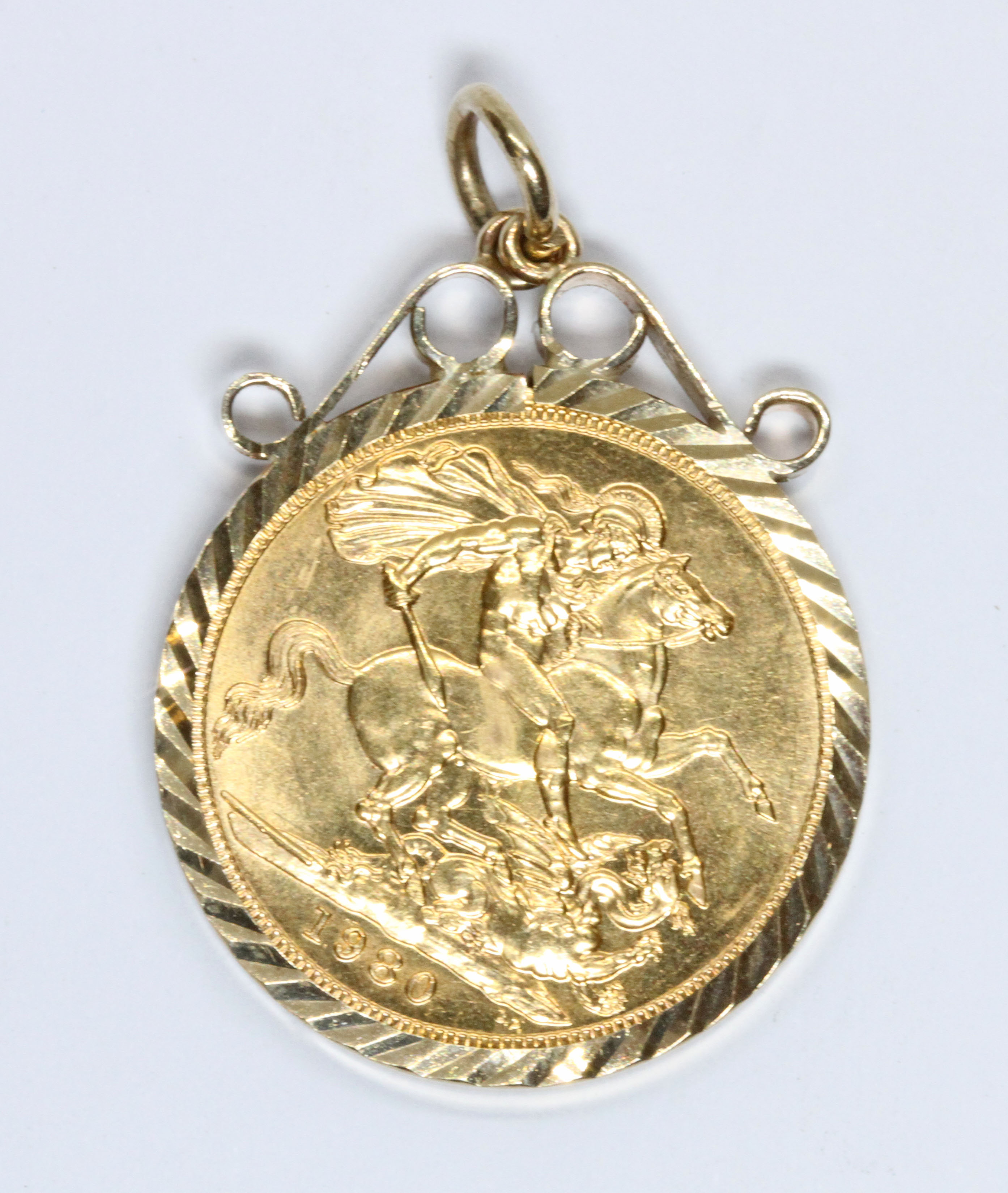 Elizabeth II 1980 sovereign, hallmarked 9ct gold mount, gross weight 9.6g.