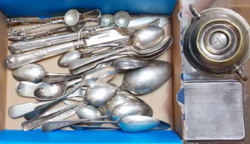 A mixed lot of hallmarked silver and silver plate, including Georgian and late teaspoons, a