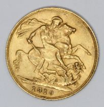 An Edward VII 1910 sovereign.