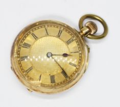 A ladies pocket watch, case diameter 36mm, case marked '18K', gross weight 36g. Condition - not