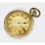 A ladies pocket watch, case diameter 36mm, case marked '18K', gross weight 36g. Condition - not