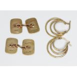 A pair of hallmarked 9ct gold cufflinks and a pair of hoop earrings marked '375', gross weight 6.5g.
