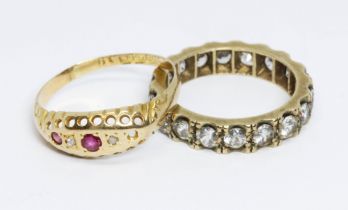 Two rings: an antique hallmarked 18ct gold diamond and ruby ring, weight 1.6g, size L and a