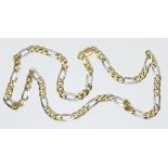 A hallmarked two colour 9ct gold gold figaro chain, length 46cm, weight 18.2g.