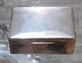 A George V Art Deco cedar lined silver box, green leather base, Frederick William Hentsch, London