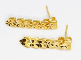 A pair of Singaporean earrings by Luvenus, trapazoid and love heart links, marked '916', length