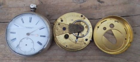 A silver cased pocket watch and a fusee pocket watch movement.