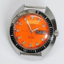 A Bulova Snorkel 666 feet stainless steel diver's watch, circa 1960s, case width 40mm, signed orange