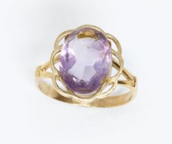 A single stone amethyst ring, band marked '9ct', gross weight 3.7g, size R.