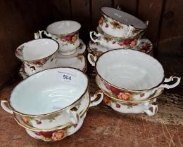 Royal Albert ‘Old Country Roses’ - 6 soup coupes and stands together with two cups and two items