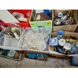 Three boxes of items including cut glass, canteen of cutlery, ceramics including Royal Doulton,