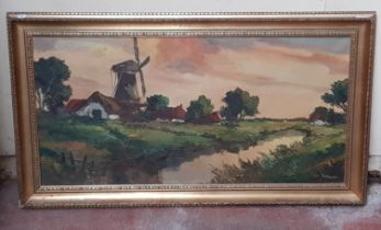 20th century school, oil on canvas, Dutch landscape scene, 100cm x 49.5cm, signed 'Uttecht' to lower