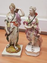 Two early pearlware Staffordshire figures depicting female hunters Circa 1790-1820