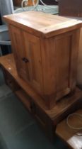 A oak TV stand and oak side cabinet