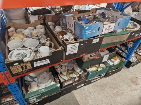 Fourteen boxes of mixed china and pottery.