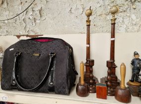 A collection of masonic items to include a pair of globes on pillars (junior warden & senior