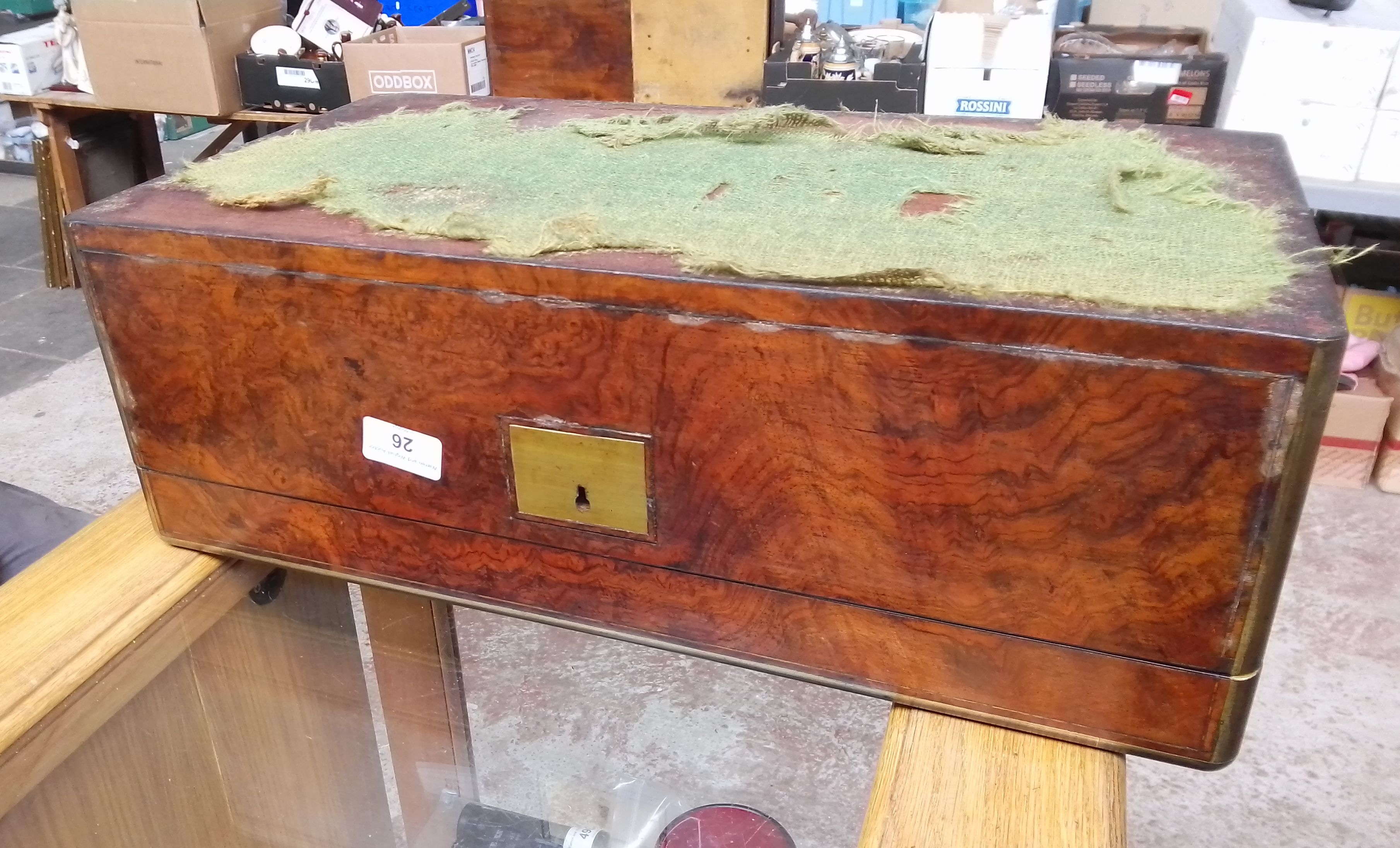 A 19th century burr walnut brass inlaid writing slope - Image 2 of 6