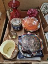 A box of assorted ceramics and glass to include wedgwood & Carnival glass etc.