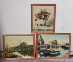 E Clarke (British, 20th century), three oil on boards, each signed and framed.