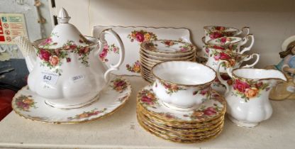 A Royal Albert 'Old Country Roses' tea set including teapot, cups, saucers, jug, plates, etc.