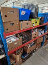 3 shelves of mixed items including CDs, DVDs, books, jig saws etc - 17 boxes in total