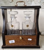 Two glass bottle wooden tantalus