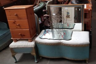 A mixed lot of furniture comprising of a Llyod Loom bedding box, a Llyod Loom chair, a pine