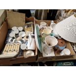 A mixed lot (2 boxes) of mostly ceramics including Windsor 'Troy' coffee set, plated ware, Harrods