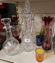 Glass decanters and other coloured glass